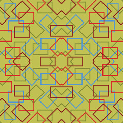 Geometric seamless pattern. Abstract motif vintage retro golden green style. Vector design for floor, background, wall, texture, fabric, textile, clothing, wallpaper, tiles, blanket, carpet, art print