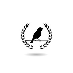 Bird laurel icon logo with shadow