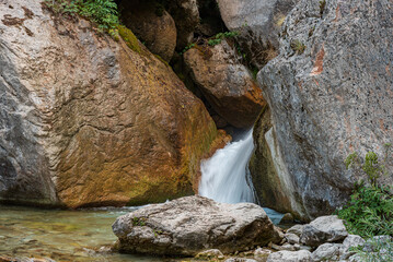 Marche. Ambro River. Waterfalls of the Sanctuary of the Madonna dell'Ambro