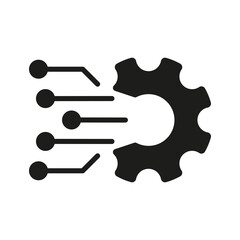 Gear Sign of Business Solution Pictogram. Digital Cog Wheel Symbol Electronic Technology Network Silhouette Icon. Digital Tech Concept Black Icon. Isolated Vector Illustration