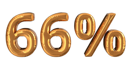 3d rendering of gold foil balloons text of 66%, suitable for advertising content