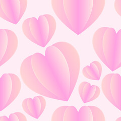 Geometric seamless pattern pastel pink heart aura glowing in light pink background. Design for love romance, celebration, wedding, Valentine's Day themes.