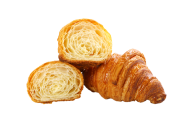 Fresh tasty croissants on transparency background. French pastry.