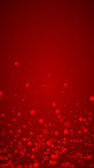 Snowfall overlay christmas background. Subtle flying snow flakes and stars on christmas red background. Festive snowfall overlay. Vertical vector illustration.