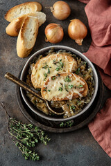 Onion soup with croutons and cheese