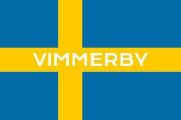 Vimmerby: Name der schwedischen Stadt Vimmerby in der Provinz Kalmar auf der Flagge des Königreichs Schweden © Modern Design & Foto