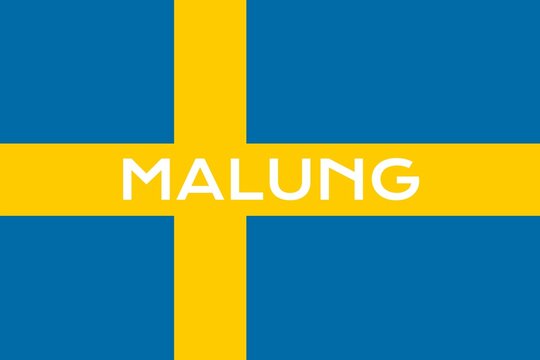 Malung: Name der schwedischen Stadt Malung in der Provinz Dalarna auf der Flagge des K&ouml;nigreichs Schweden
