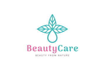 Obraz premium Beauty care logo with leaf and oil shape