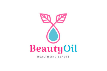 cosmetic beauty care logo with oil drop and leaf shape