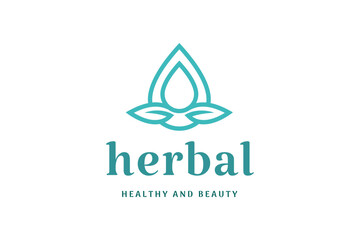 Leaf and droplet logo in simple and modern shape for beauty care and health