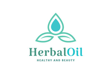 Leaf and droplet logo in simple and modern shape for beauty care and health