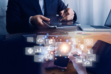 Digital transformation technology strategy, digitization and digitalization of business processes and data, optimize and automate operations, customer service management, internet and cloud computing