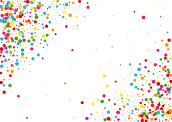 Bright Confetti Background White Vector. Circle Christmas Illustration. Colorful Surprise. Rainbow Geometric Fiesta. Element Shrovetide Template.