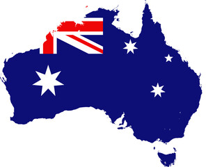 Australia Map Flag. Australian Border Boundary Country Shape Nation National Outline Atlas Flag Sign Symbol Banner. Aussie Transparent PNG Flattened JPG Flat JPEG - obrazy, fototapety, plakaty