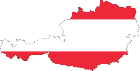 Austria Map Flag. Austrian Border Boundary Country Shape Nation National Outline Atlas Flag Sign Symbol Banner. Transparent PNG Flattened JPG Flat JPEG