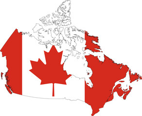 Canada Map Flag. Canadian Border Boundary Country Shape Nation National Outline Atlas Flag Sign Symbol Banner. Transparent PNG Flattened JPG Flat JPEG