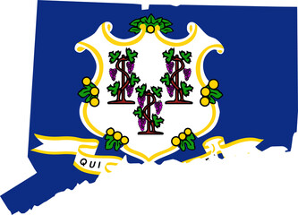 Connecticut USA Map Flag. CT US Outline Boundary Border Shape State Flag Sign Symbol Atlas Geography Banner. Connecticuter Connecticutian Transparent PNG Nutmeg Nutmegger Flattened JPG Flat JPEG