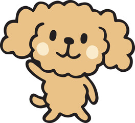 ゆるい手描きのトイプードル　右手を上げるポーズ