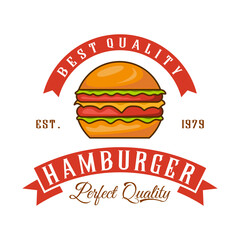 vector burger logo, burger with salad, meat, cheese isolated for your fast food, restaurant, promotional items