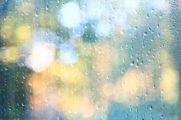 autumn view window raindrops on glass, abstract sad landscape wallpaper