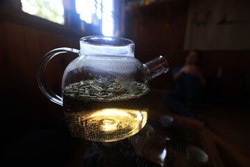 chinese tea ceremony glass teapot brewed