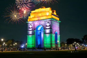 The India Gate or All India War Memorial with illuminated in New Delhi in India - 536499506