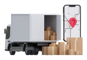 White truck for delivery online smartphone service, 3d rendering