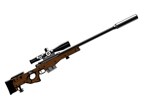 Realistic sniper's rifle vector image, isolated on white background.