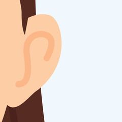 Beautiful Ear of a Woman. Part of Human Body. One Auricle and Earlobe. Ear Health Check. Color Cartoon Style. Vector illustration for Medical and Educational Design.