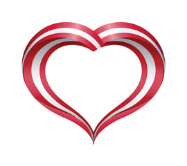 Ribbon in the Shape of a Heart and Austrian Flag. White Red Color. Realistic style. A Symbol of love on a White background. Vector illustration for the National Holiday of the Republic of Austria.