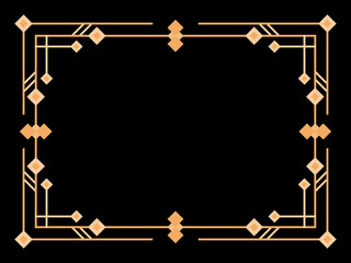 Art deco frame. Vintage linear border. Design a template for invitations, leaflets and greeting cards. Geometric golden frame. The style of the 1920s - 1930s. Vector illustration