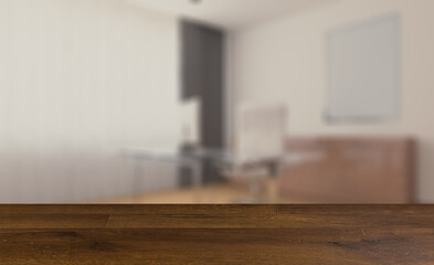 Fototapeta na wymiar Open space office interior with like conference room. Mockup. 3D. Background with empty wooden table. Flooring.