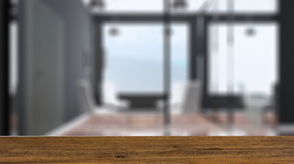 Modern office Cabinet.  3D rendering.   Meeting room. Background with empty table. Flooring.