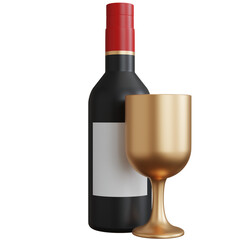 3d rendering wine glass with wine bottle isolated