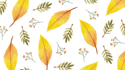 Watercolor background with hornbeam leaves. Watercolor vector background with yellow and green leaves. 