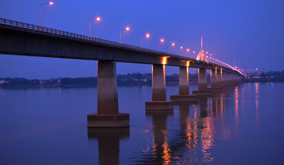 Bridge over the Great River at night soft focus building