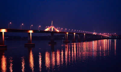 Bridge over the river at night soft focus