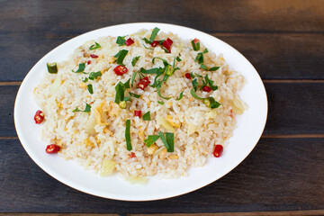 fried rice in a plate isolated on white background