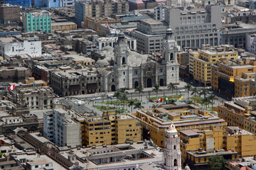 Fototapeta premium Aerial view of Lima's main square during the summer