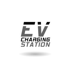 EV charging station icon logo with shadow