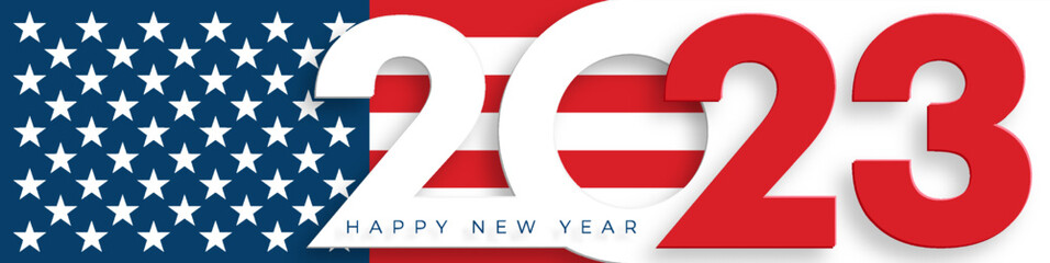 Happy New Year 2023, festive pattern with America flag concept