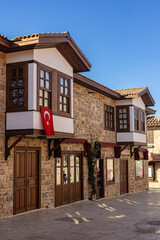 Beautiful stone house on the streets of the ancient city of Side, Turkey.