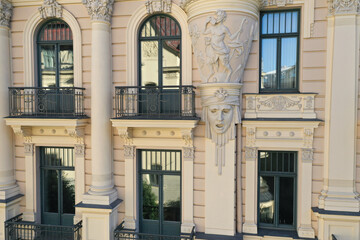 Beautiful Art Nouveau architecture style building windows 