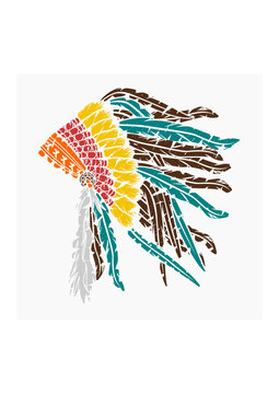 Editable Isolated Side View Native American Headdress Vector Illustration in Brush Strokes Style for Traditional Culture and History Related Design