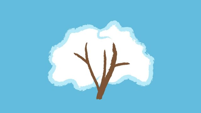 Isolated white simple abstract winter tree cartoon illustration in footage video