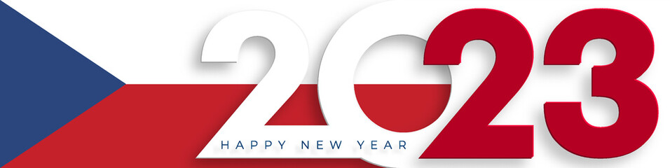 Happy New Year 2023, festive pattern with Czech Republic flag concept