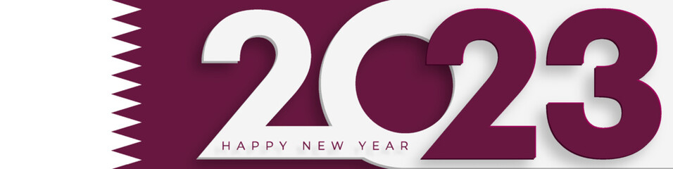 Happy New Year 2023, festive pattern with Qatar flag concept on purple color background