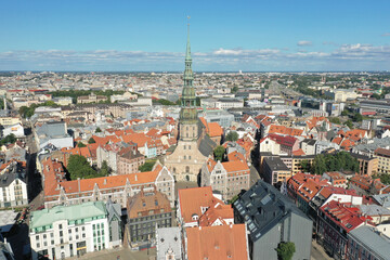 Fototapeta na wymiar Panorama view from Riga cathedral on old town of Riga, Latvia