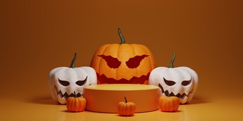 3d halloween concept with product podium for brand display on 3d rendering
