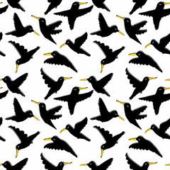 Hand drawn black crows and ravens seamless pattern. Perfect for T-shirt, textile and print. Doodle illustration for decor and design.
